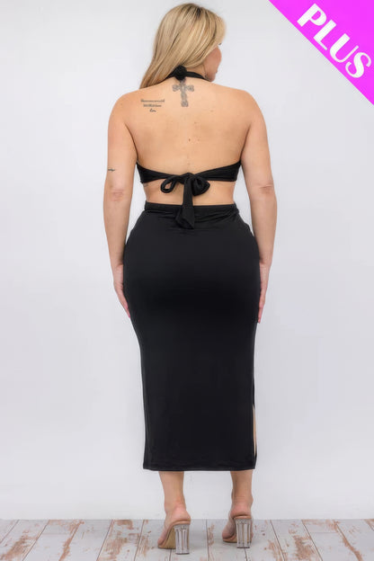 Plus Size Cutout Halter Neck Dress