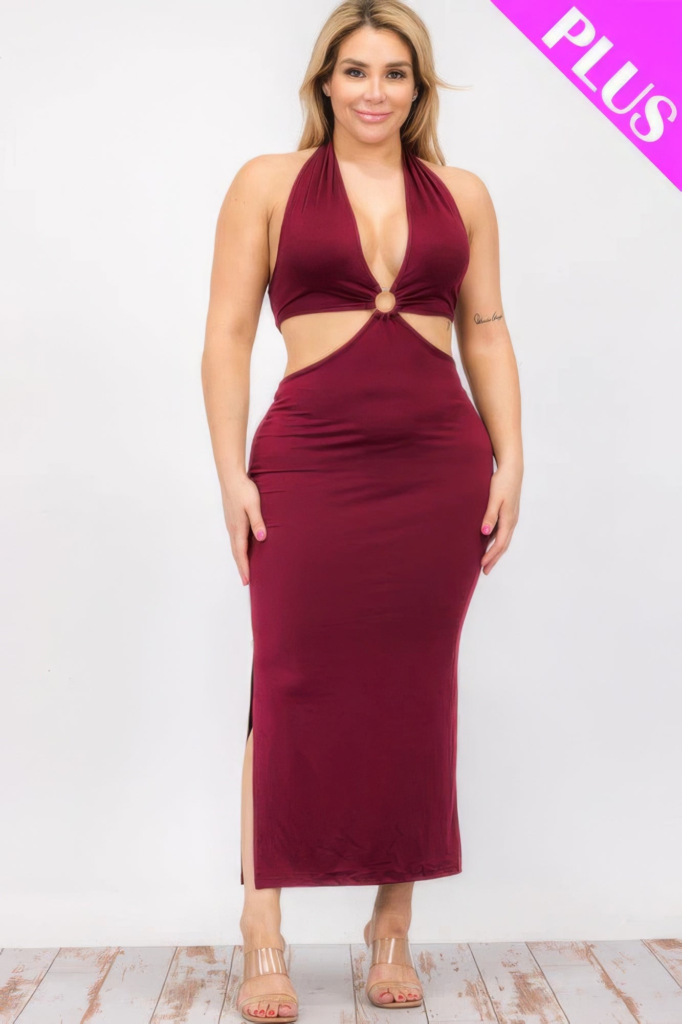 Plus Size Cutout Halter Neck Dress