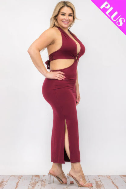 Plus Size Cutout Halter Neck Dress