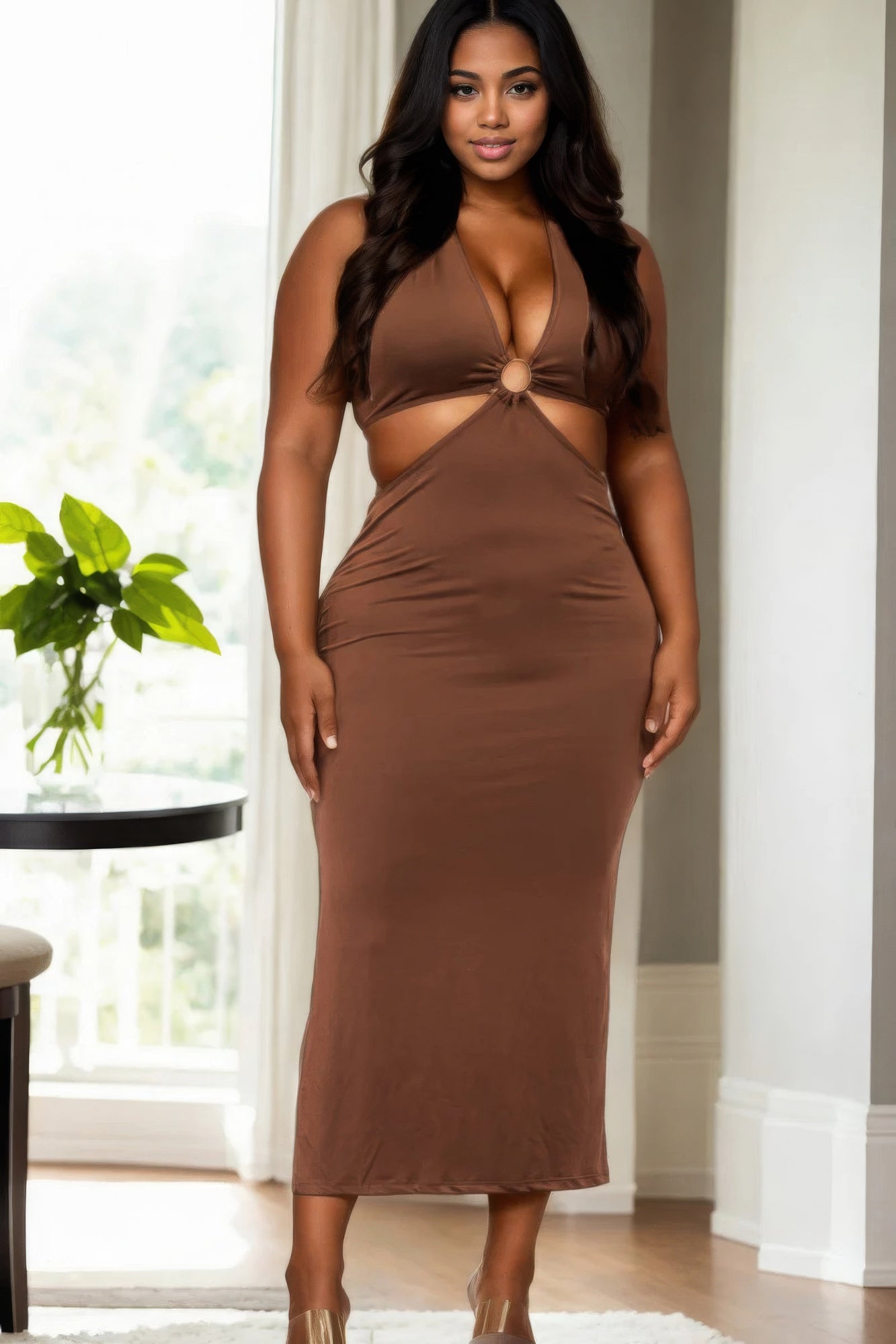 Plus Size Cutout Halter Neck Dress