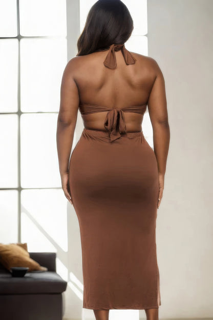 Plus Size Cutout Halter Neck Dress