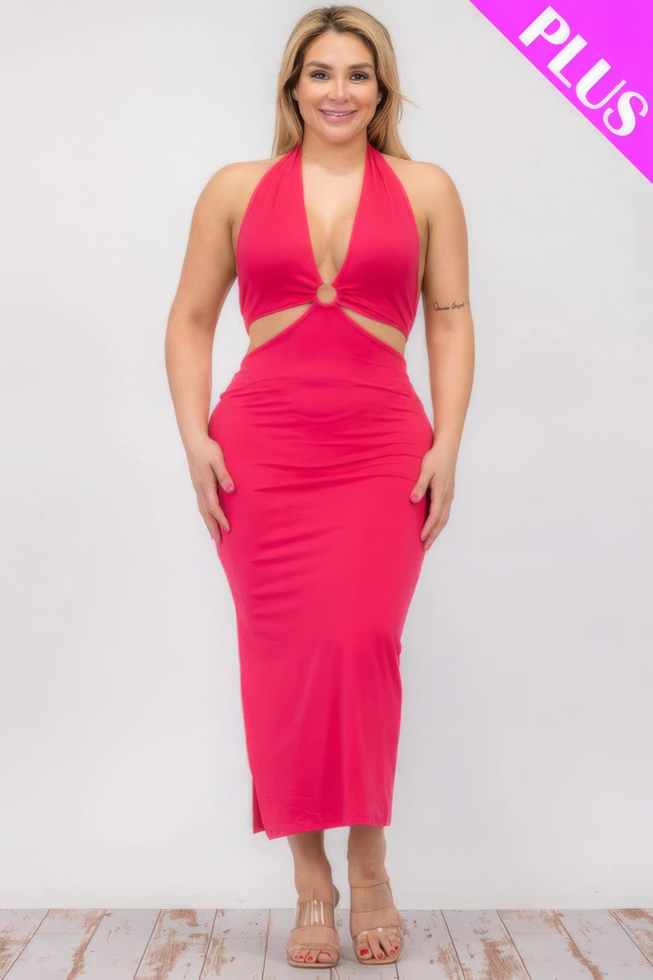 Plus Size Cutout Halter Neck Dress