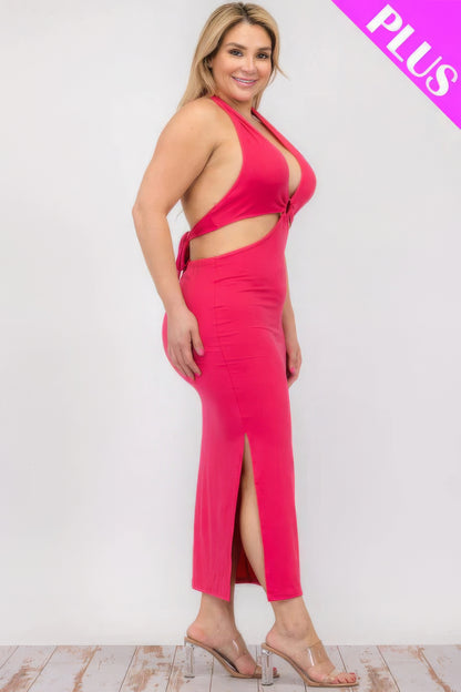 Plus Size Cutout Halter Neck Dress