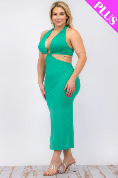 Plus Size Cutout Halter Neck Dress