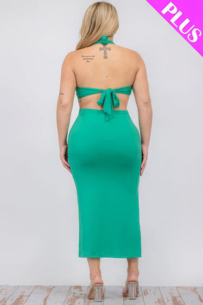 Plus Size Cutout Halter Neck Dress