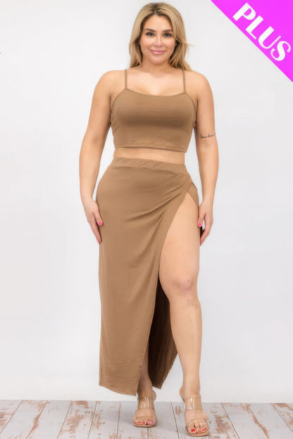Plus Size Crop Cami & Maxi Skirt Set