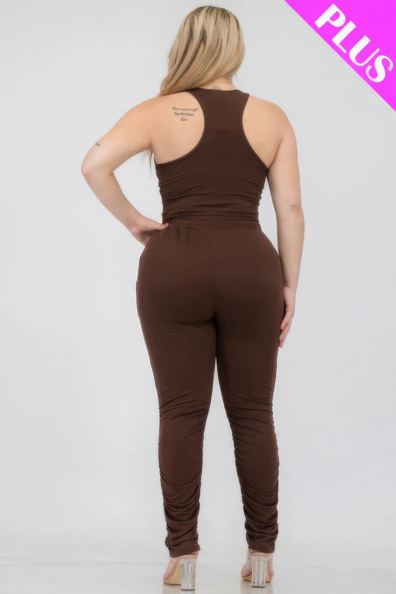 Plus Size Crop Tank Top & Ruched Pants Set