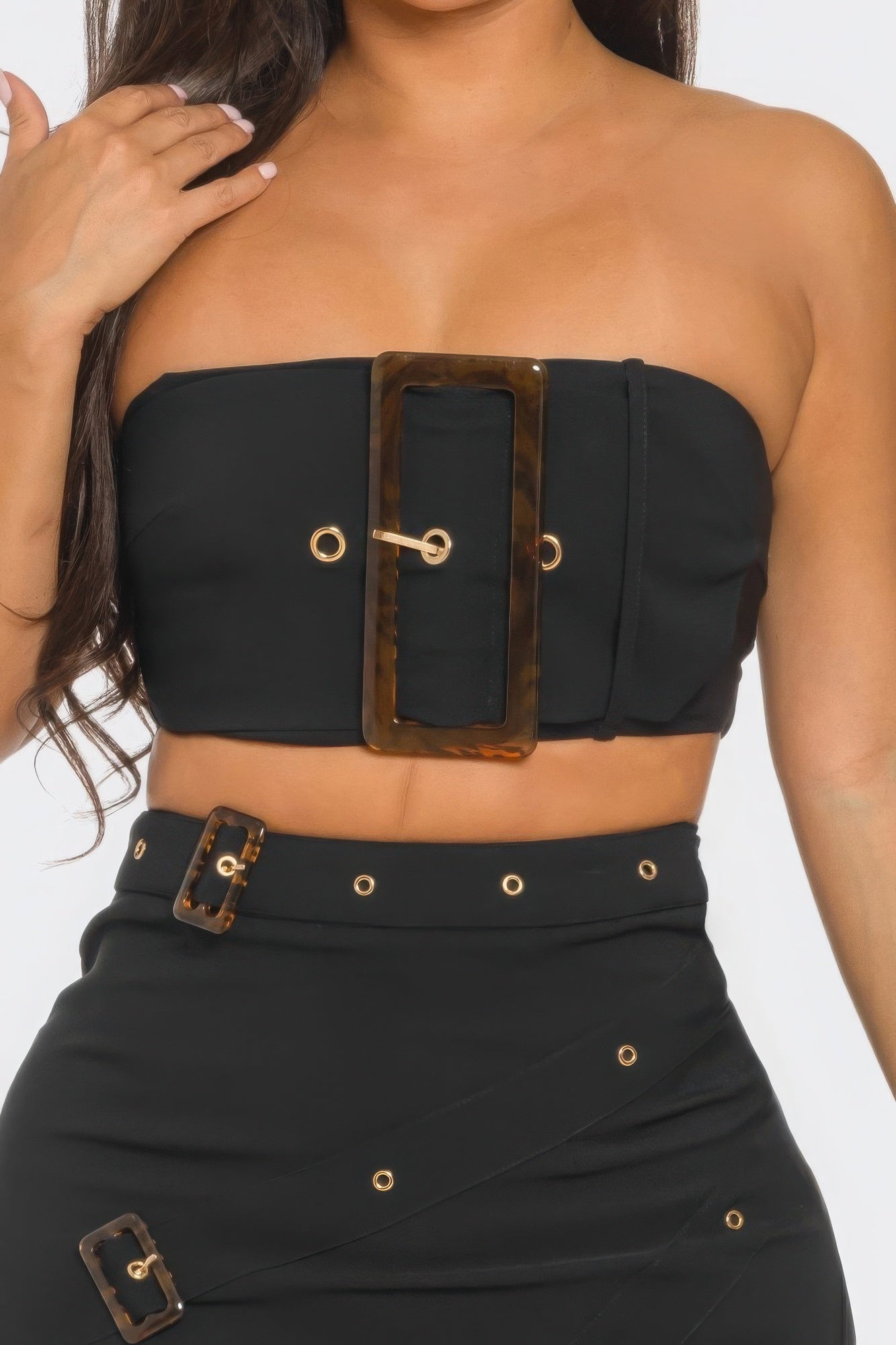 Buckle Belt Top & Skirt Set