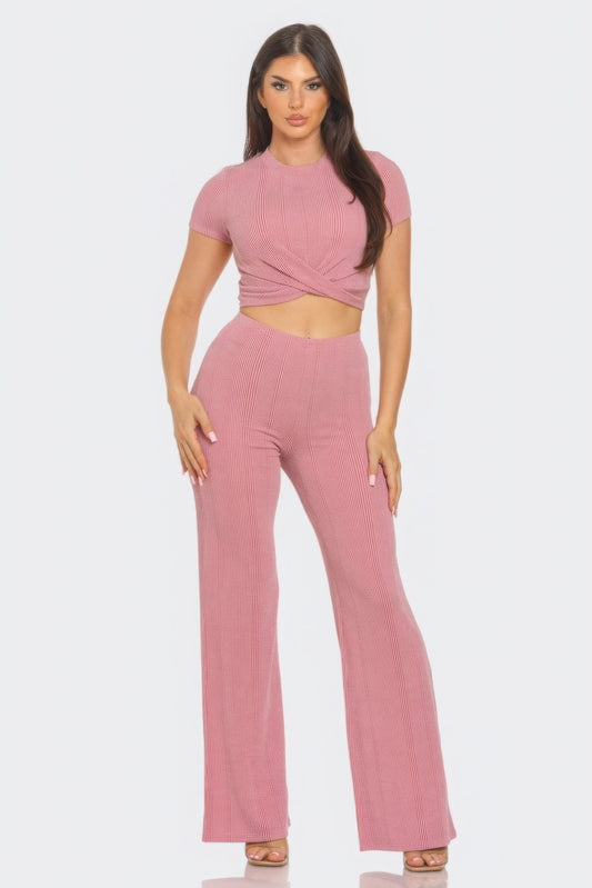 Twist Top & Flare Pants Set