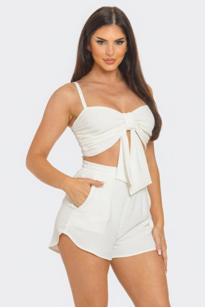 Bow Twisted Tie Top & Shorts Set