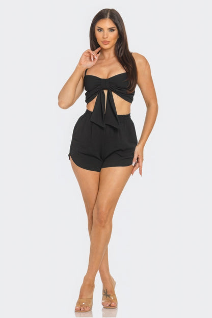 Bow Twisted Tie Top & Shorts Set