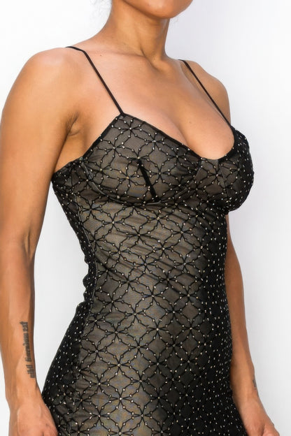 Sequin Black Mesh Mini Dress