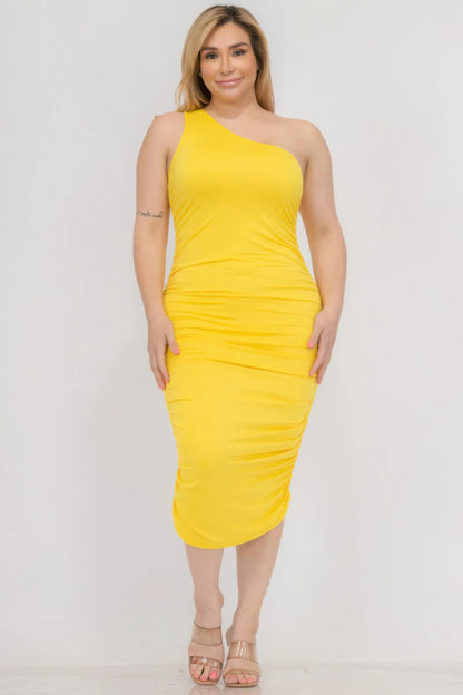 Plus Size Ruched One Shoulder Bodycon Dress