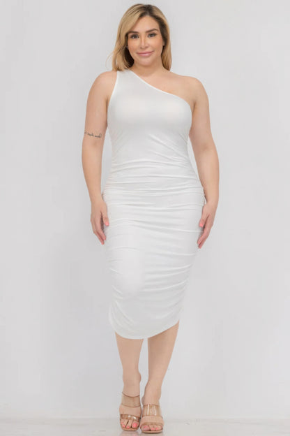 Plus Size Ruched One Shoulder Bodycon Dress