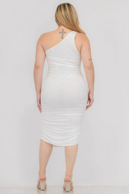 Plus Size Ruched One Shoulder Bodycon Dress