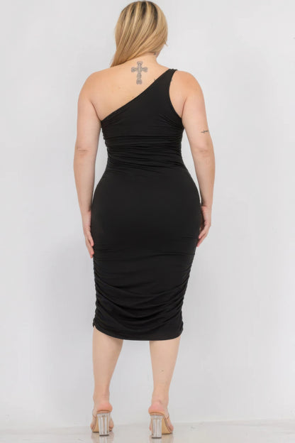 Plus Size Ruched One Shoulder Bodycon Dress
