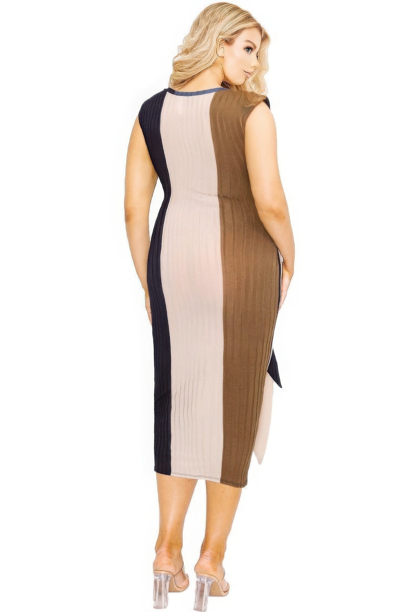 Plus Size Colorblock Waist Tie Dress
