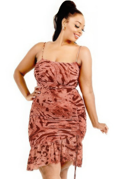 Plus Size Animal Print Cami Ruffle Dress