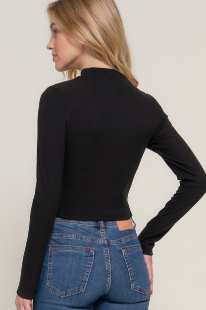 Long Sleeve Mock Neck Keyhole Top