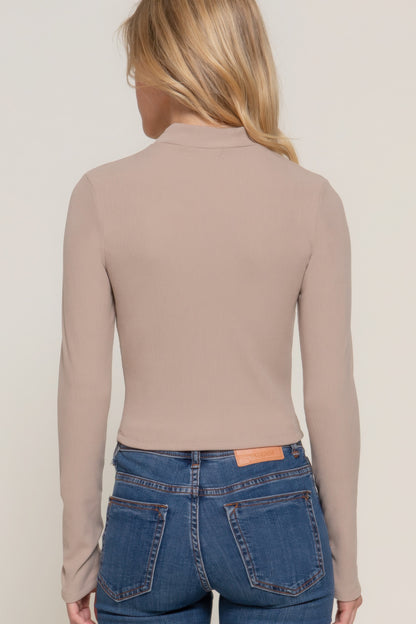Long Sleeve Mock Neck Keyhole Top