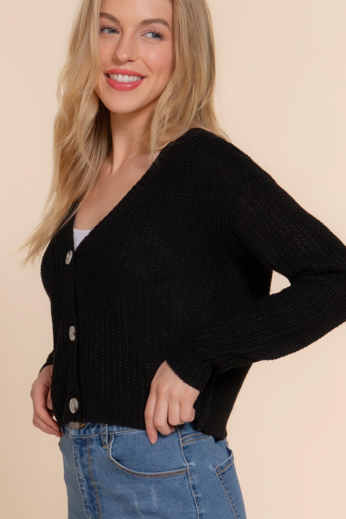 Long Sleeve V Neck Sweater Cardigan