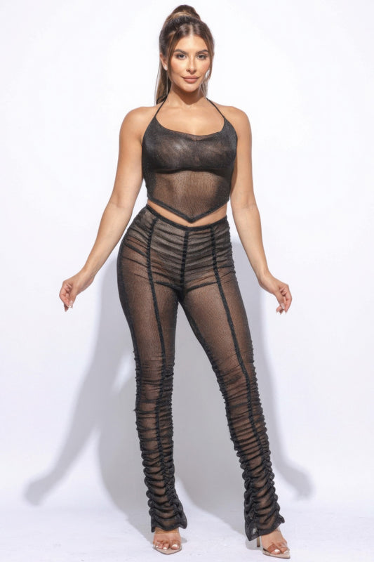 Halter Top & Ruched Pants Set