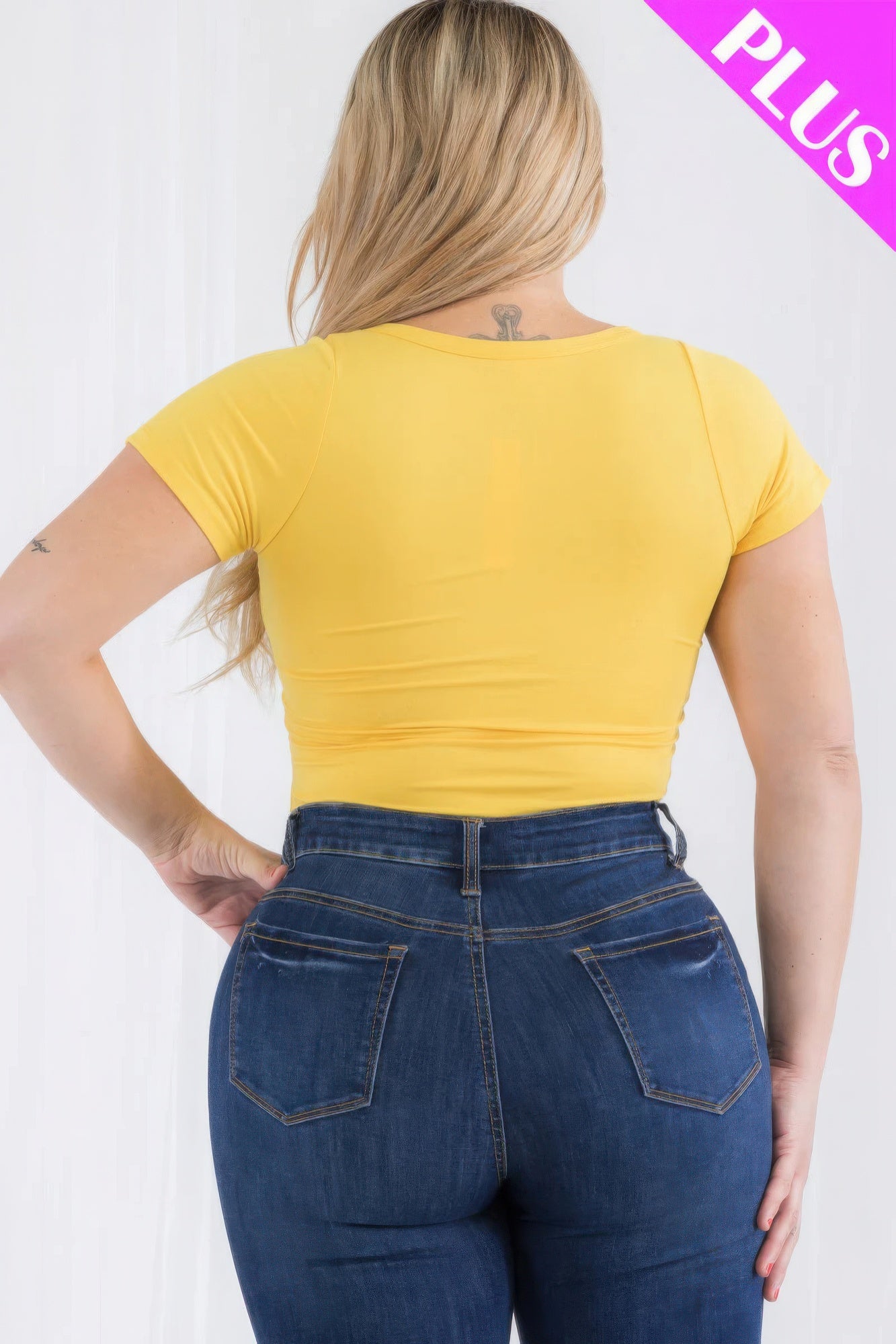 Plus Size Split Neck Short Sleeve Bodysuit