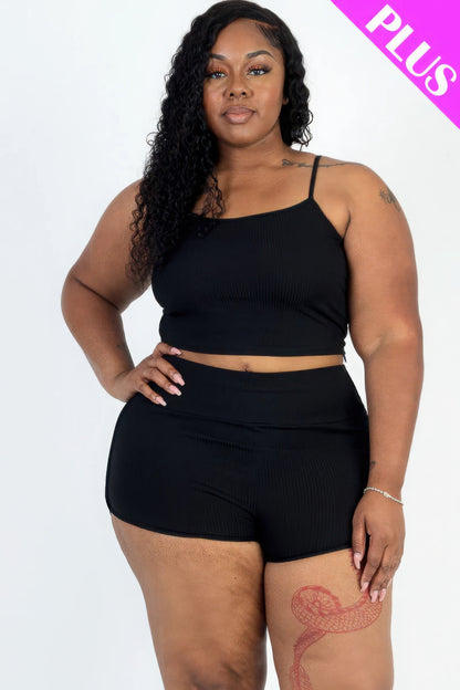 Plus Size Cami Crop Top & Shorts Set