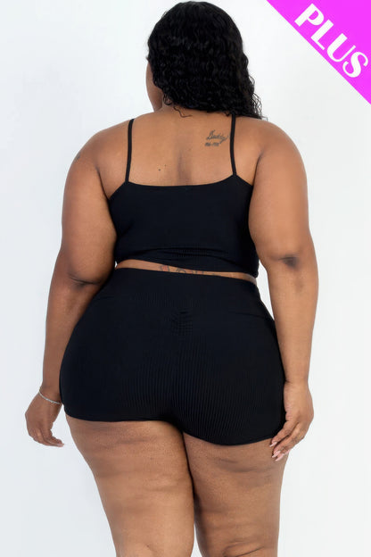 Plus Size Cami Crop Top & Shorts Set