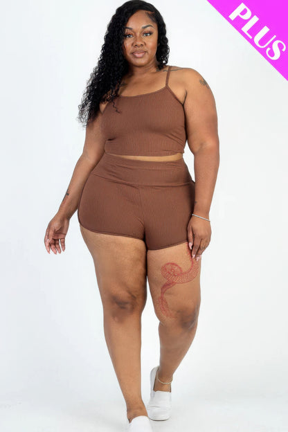 Plus Size Cami Crop Top & Shorts Set