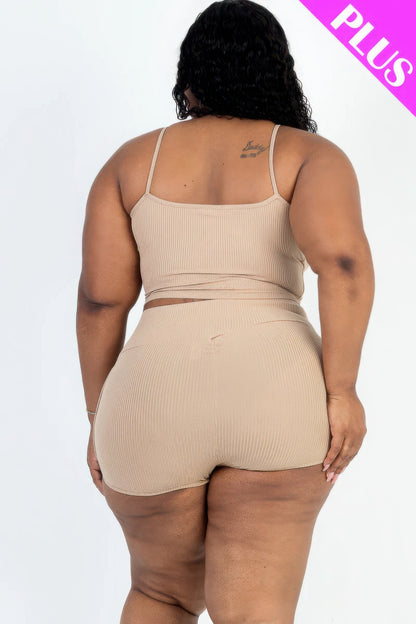 Plus Size Cami Crop Top & Shorts Set