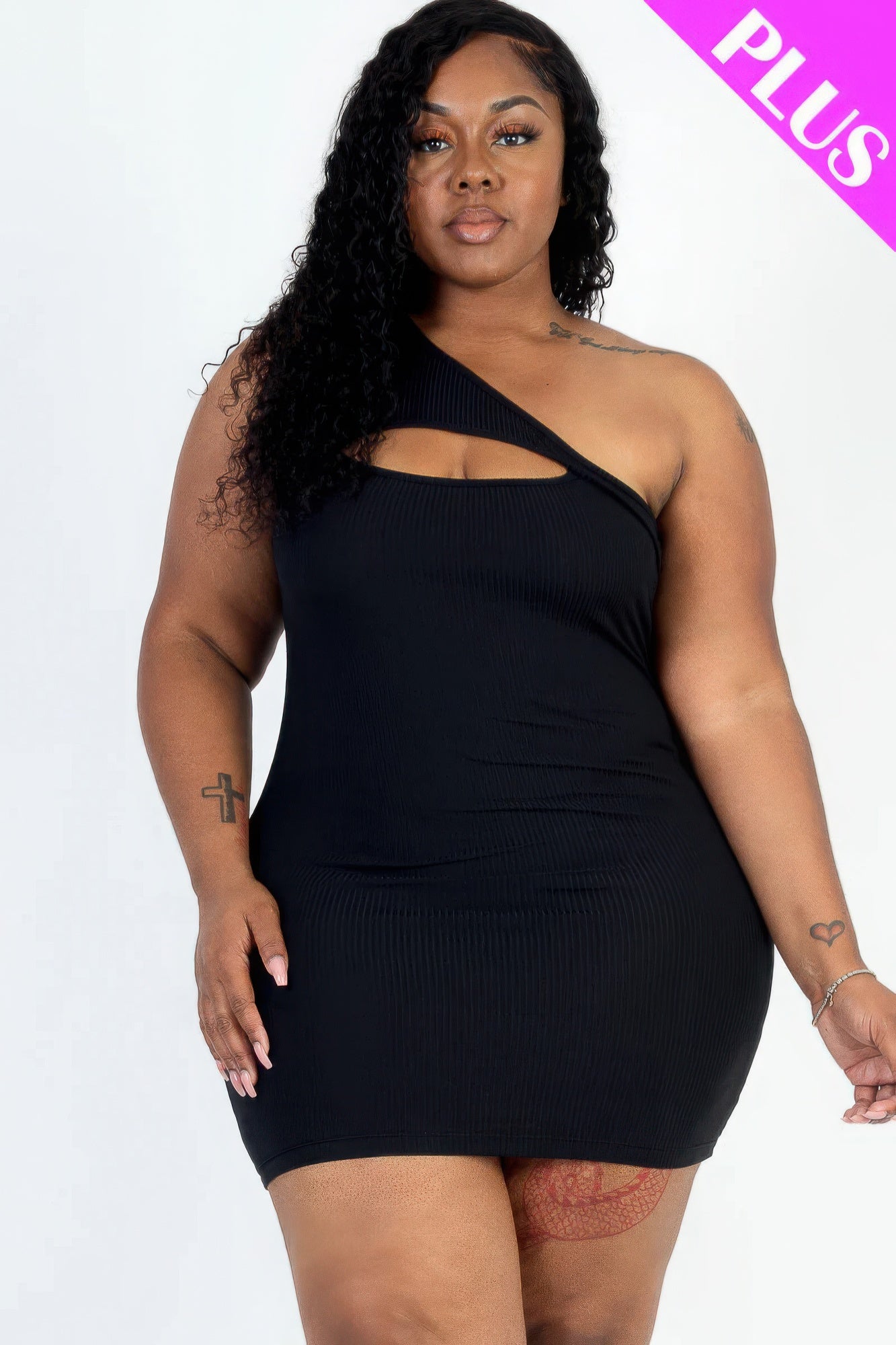 Plus Size One Shoulder Cutout Mini Bodycon Dress