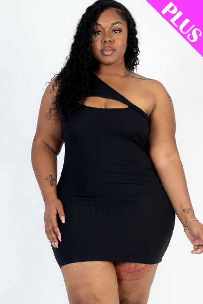 Plus Size One Shoulder Cutout Mini Bodycon Dress