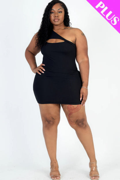 Plus Size One Shoulder Cutout Mini Bodycon Dress