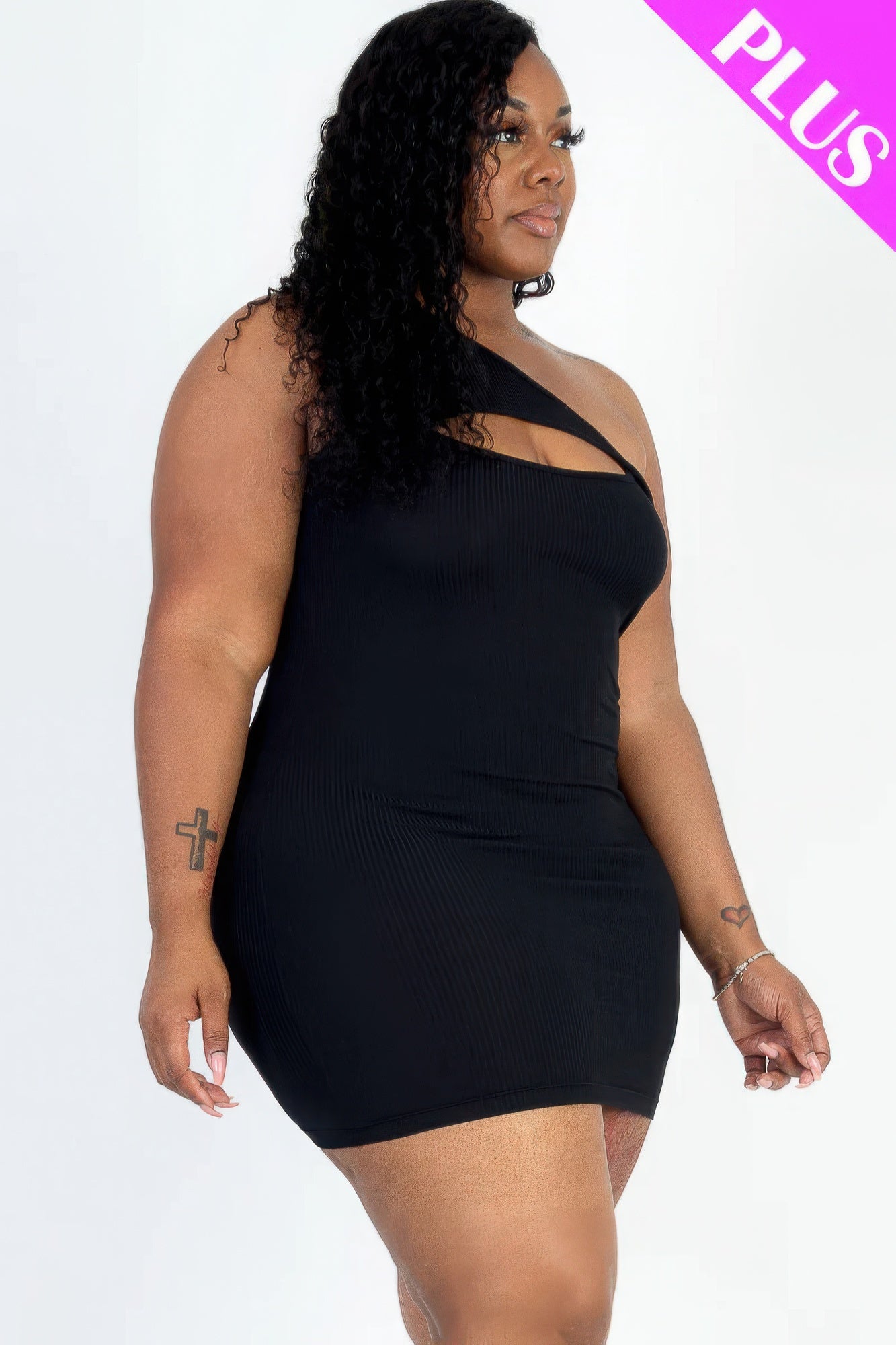 Plus Size One Shoulder Cutout Mini Bodycon Dress