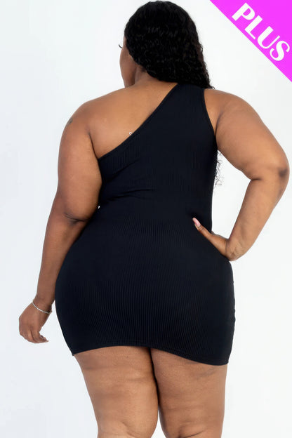 Plus Size One Shoulder Cutout Mini Bodycon Dress