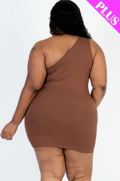 Plus Size One Shoulder Cutout Mini Bodycon Dress