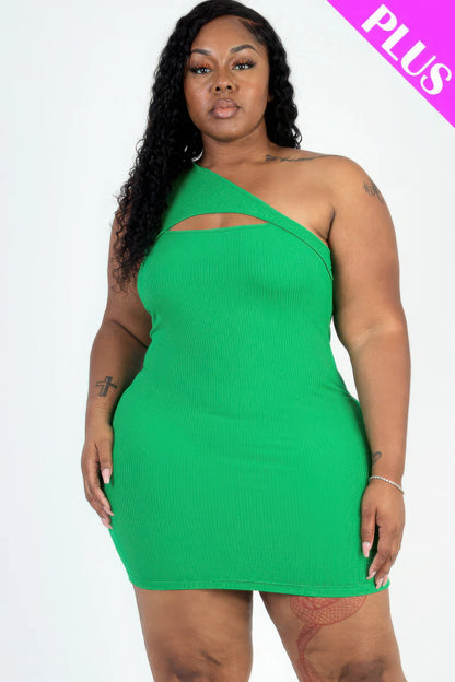 Plus Size One Shoulder Cutout Mini Bodycon Dress