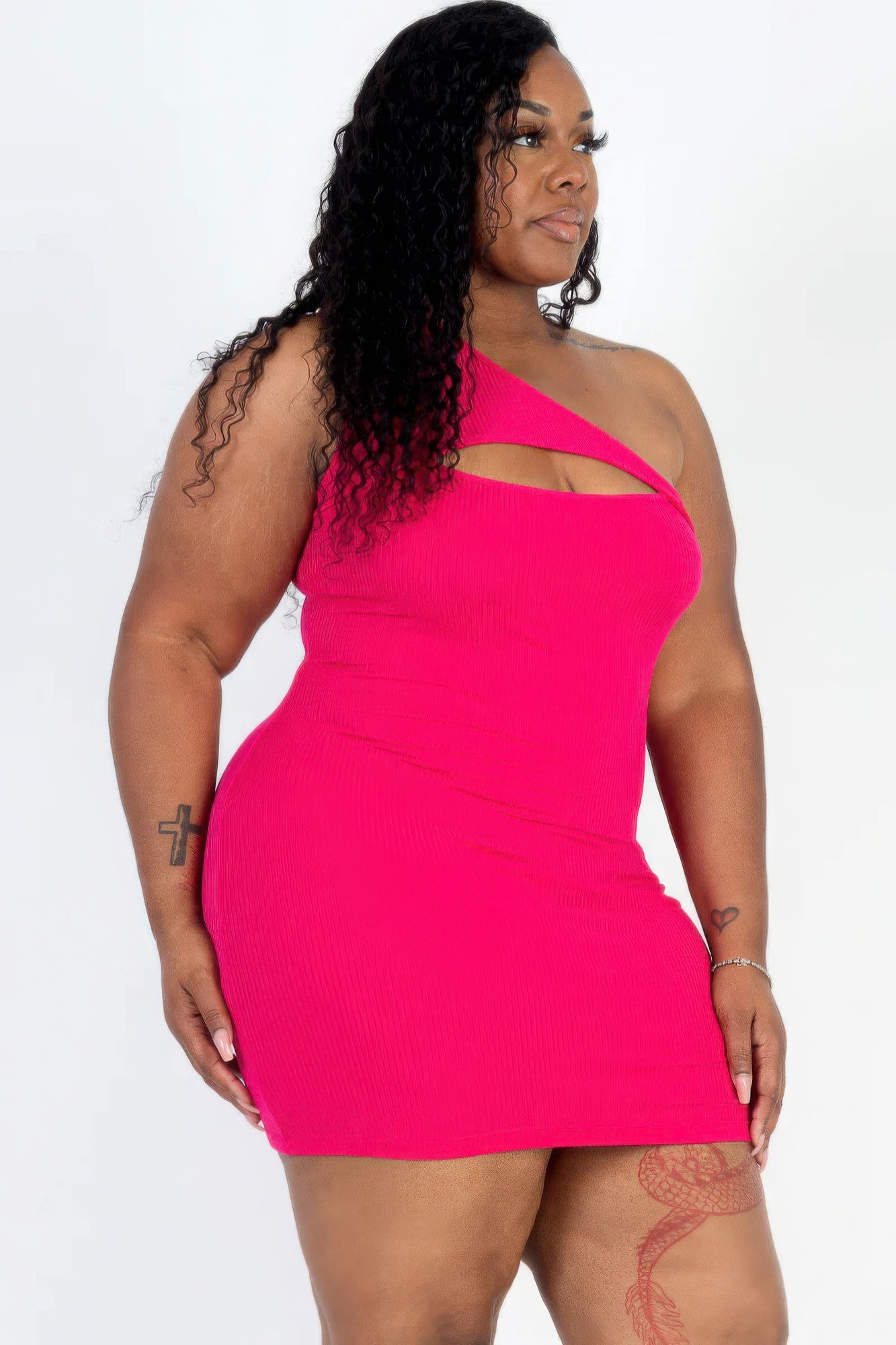 Plus Size One Shoulder Cutout Mini Bodycon Dress