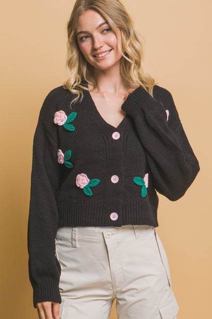 Cropped Pink Rose Cardigan