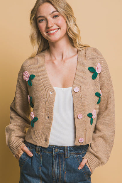 Cropped Pink Rose Cardigan