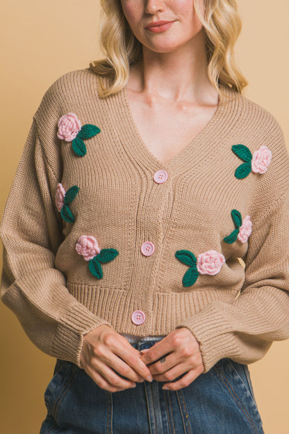 Cropped Pink Rose Cardigan