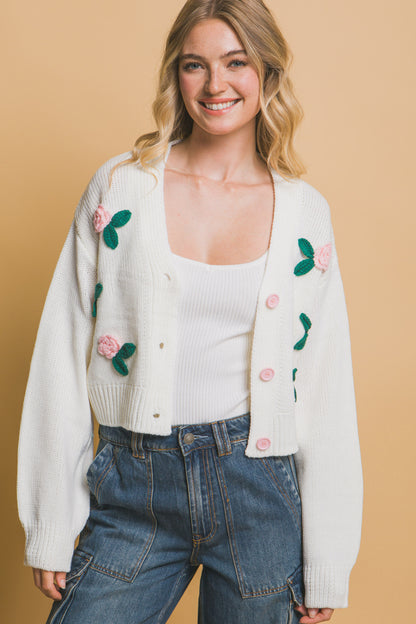 Cropped Pink Rose Cardigan