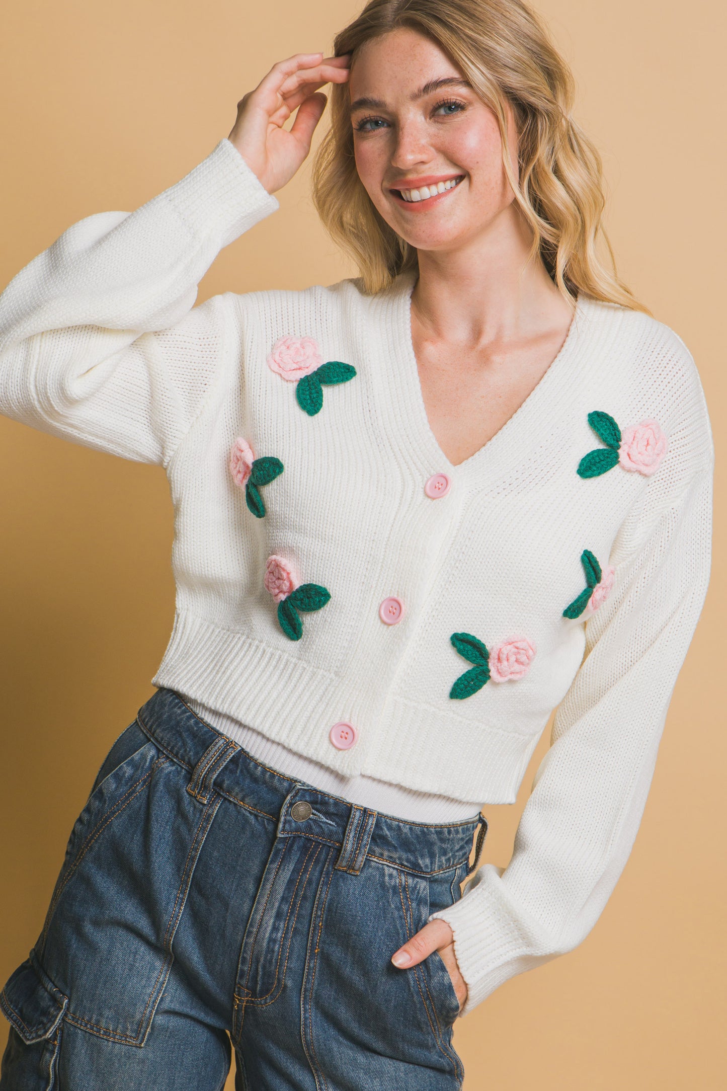 Cropped Pink Rose Cardigan