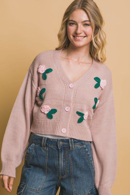 Cropped Pink Rose Cardigan