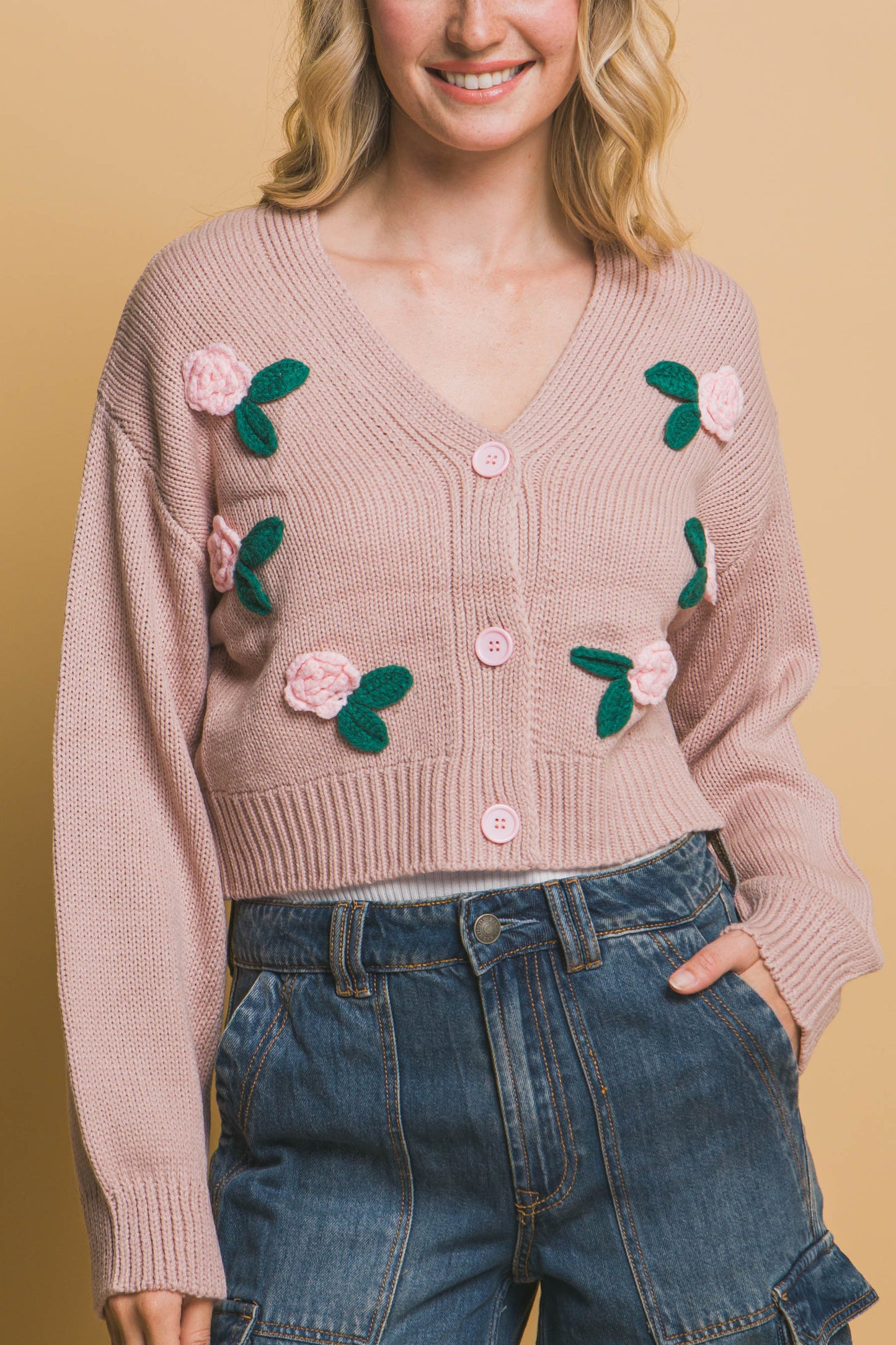 Cropped Pink Rose Cardigan