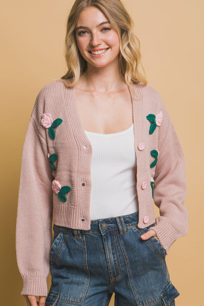 Cropped Pink Rose Cardigan