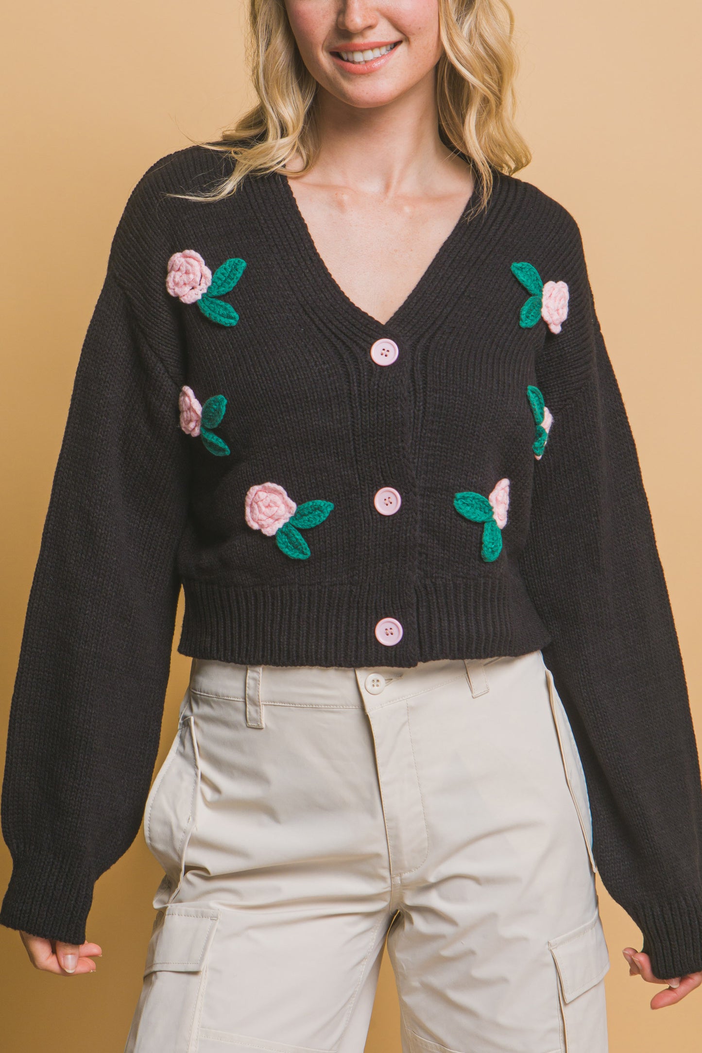 Cropped Pink Rose Cardigan