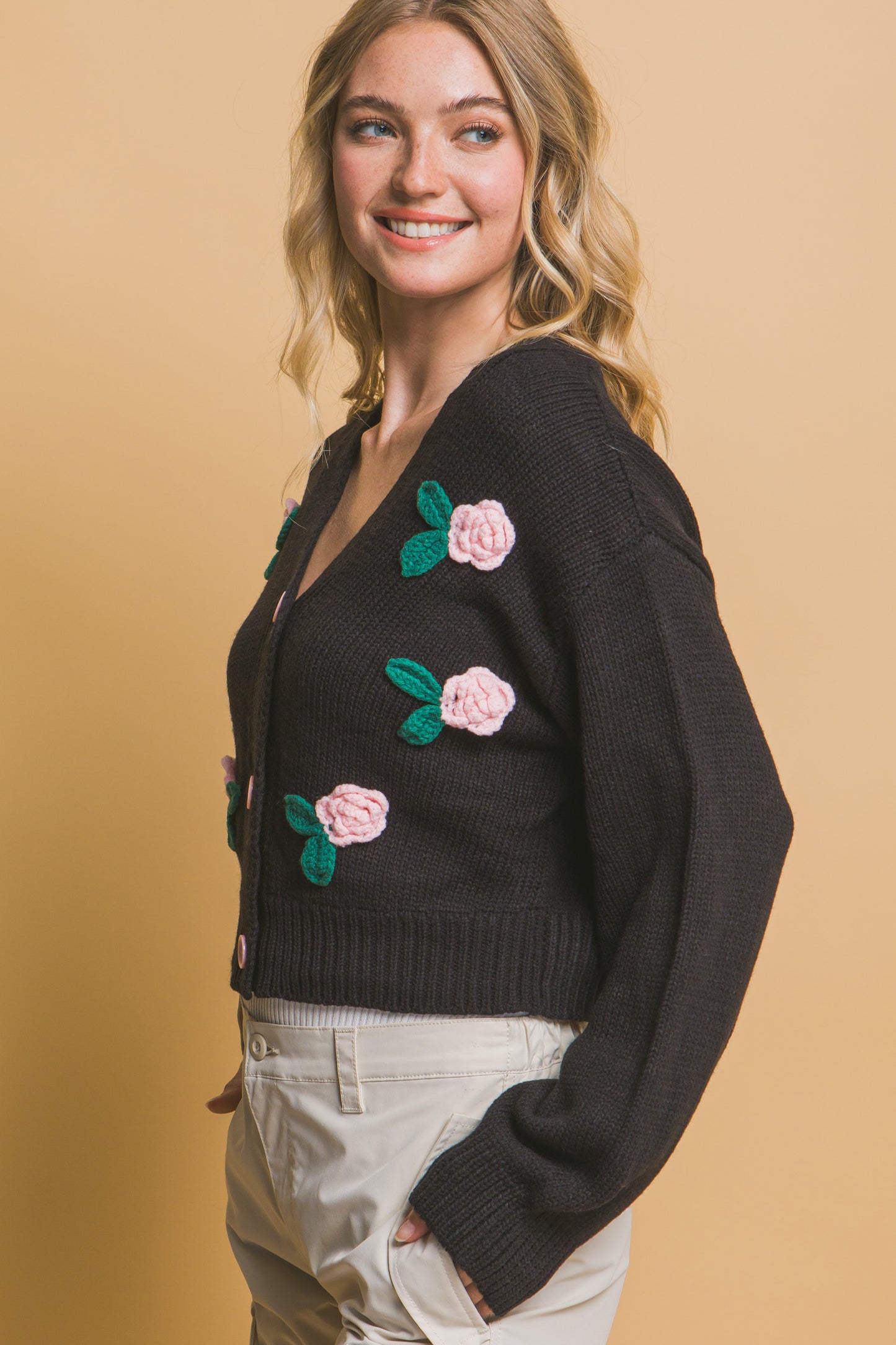 Cropped Pink Rose Cardigan