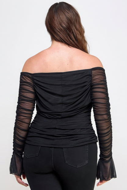 Plus Size Ruched Mesh Top